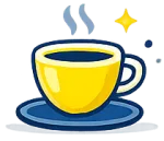 Dampfende gelbe Kaffeetasse auf blauer Untertasse